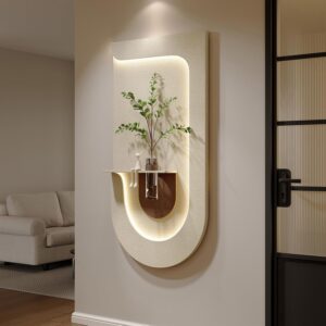 3D Textured LED Lighted Wall Art Decor, Large Modern Minimalist Beige Sandstone Artwork for Walls, Cozy Home Vertical Lighted Wall Decor With Remote for Living Room, Hallway,...