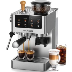 AIRMSEN Espresso Machines with Burr Grinder, 20 Bar, Milk Frother Steam Wand, Stainless Steel Coffee Maker for Home - Cappuccino Latte & ??Cold Brew?? Iced Coffee Maker & Americano
