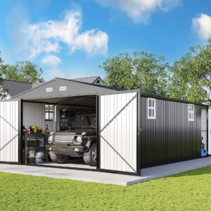 AMERLIFE 13x21x8 FT Outdoor Metal Garage Shed, Extra Large Storage Shed with Double Hinged Doors, 4 Windows, Heavy Duty Carport for Cars, Boats, Trucks and Equipment Storage,...