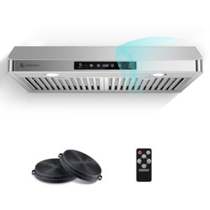 AMZCHEF 30" Under Cabinet Range Hood with Dual Fans System-1050CFM Ultra-Powerful Ventilation,3 Speed Stainless Steel Kitchen Hood with Touch/Remote/Gesture Control, Timer & LED...