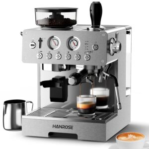 Espresso Machine with Grinder, 20Bar Espresso Machine Stainless Steel, Coffee Machine with Milk Frother for Latte/Cappuccino, Adjustable Temperature, Independent Hot Water &...