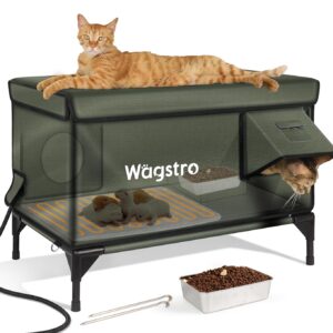 Ex-Large Heated Cat House for Outside in Winter, 100% Waterproof, Escape Door, 6" Elevated, Weatherproof Insulated Outdoor Cat House Shelter with Heater for Stray Feral Cat...