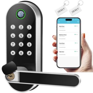 Fingerprint Smart Door Lock with Handle & Keypad – No More Lost Keys, Keyless Entry & Remote Access for Home, Kids, Airbnb & Rental Property, DIY Install, Alexa & Google Compatible