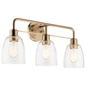 Kichler Meller 24.25 Inch 3 Light Vanity Light with Clear Glass Shades in Champagne Bronze for Bathroom or Powder Room, (24.25" W x 11.25" H x 7" D) 55102CPZ