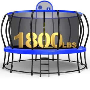 Zupapa 1800LBS Capacity No-Gap Design 16 15 14 12FT Trampoline with Safety Enclosure Net and Non-Slip Ladder 10-Year Quality Assurance Perfect for Kids Family Outdoor Backyard Fun